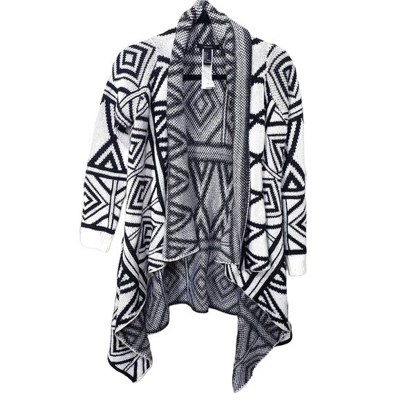 Forever 21 Black and White Open Front Knit Cardigan Size S Geometric Western - Picture 1 of 6